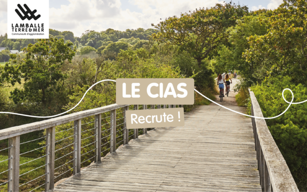 photo d'un pont en bois avec du texte le cias recrute et le logo de lamballe terre et mer