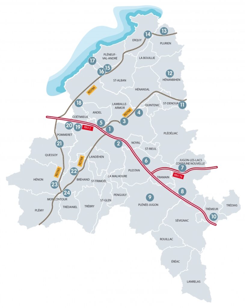 Carte d'implantation des parcs d'activité communautaires.