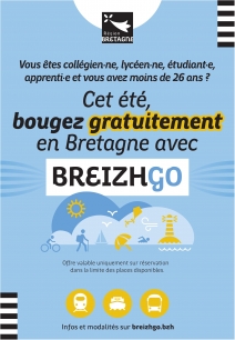 Les collégiens, lycéens, apprentis & étudiants de moins de 26 ans pourront à nouveau voyager gratuitement sur l'ensemble du réseau BreizhGo cet été.